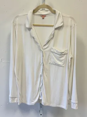 Eberjey Gisele Pajama Top White Modal Long Sleeve Button Down Sleep Shirt S thumbnail 1