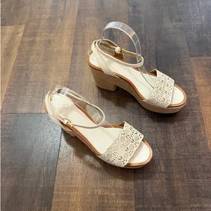 Tory Burch Espadrille Block Heel Sandals Ivory Leather Ankle Strap Size 9.5 thumbnail 5