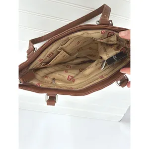 Stone Mountain Tote Bag‎ Purse Brown Ivory Canvas Faux Leather Shoulder Bag thumbnail 6