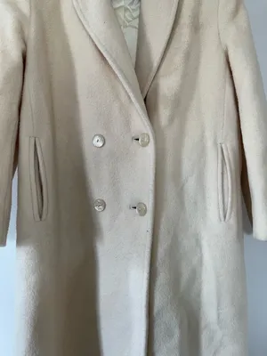 Vintage Cream Long Wool Pea Coat Womens 12 Double Breasted Quiet Luxury Capsule thumbnail 3
