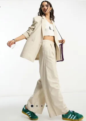 Reclaimed vintage menzy wide leg pants in stone thumbnail 2