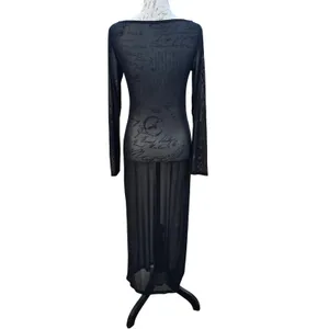 Baltic Born NWOT‎ Darya Black Sheer Mesh Long Sleeve Boat Neck Maxi Dress Small thumbnail 3