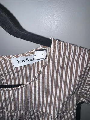 En Saison Women's Brown & White Striped Tiered Ruffle Dress thumbnail 8