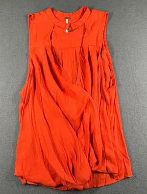 Free People Sleeveless Blouse Small Orange‎ Sleeveless Draped Ring Detail Top thumbnail 1