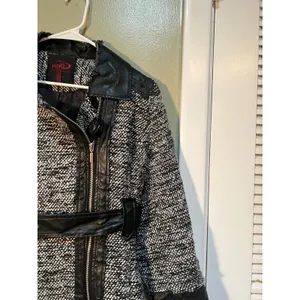 Yoki Outerwear Collection Womens Size Large Coat Jacket Black Gray Tweed Leather thumbnail 5