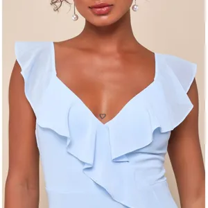NEW Lulus Charming Event Light Blue Asymmetrical Ruffled Maxi Dress Medium thumbnail 3