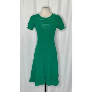 Anthropologie MAEVE Promenade Pointelle‎ Knit Dress Solid Green Flirty X-Small thumbnail 2