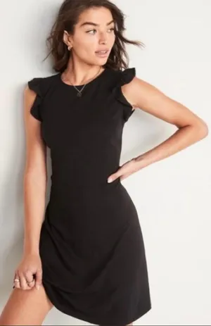 Old Navy Black Sleeveless Ruffle Trim Sheath Dress thumbnail 1