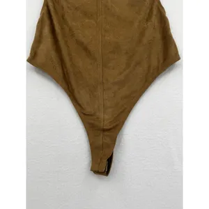Rehab Brown Faux Suede Deep Side Tank Bodysuit Western Streetwear Moto Y2K Sz S thumbnail 6