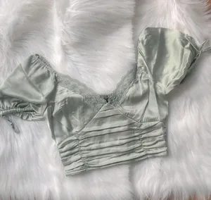Light mint satin lace - trim crop top, brand new with tag thumbnail 1