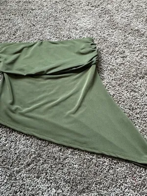 Olive Green Asymmetrical Strapless Women's Top thumbnail 3