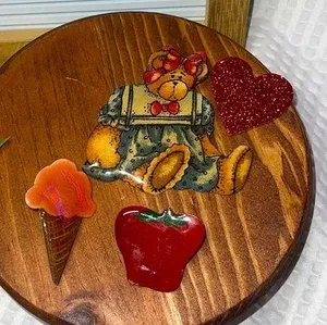 Vtg. 80s/90s Lot of 3 Pins Brooches Glossy Ice cream Girl Teddy Bear And Apple thumbnail 1