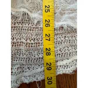 Free People‎ White Embroidered Mesh Knit Oversized Boho V-Neck Top Medium thumbnail 4