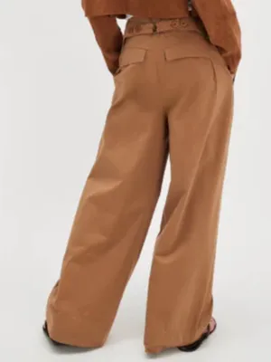 NWT Free People Wide Leg Buckle Back Pants Tobacco Brown Size 12 Retail $148.00 thumbnail 4