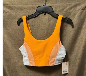 NWT Wilo The Label by Anthropologie Ribbed Sports Bra Size Small Orange White thumbnail 1