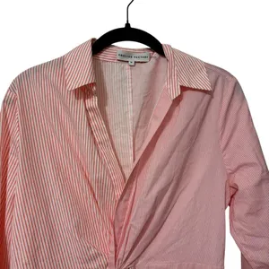 English Factory 100% Pink Cotton Striped Twist Shirt Mini Dress Size Medium thumbnail 5