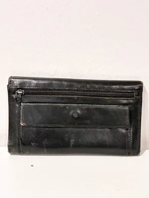 Vintage Black Leather Coach Trifold Wallet Snap Button thumbnail 4
