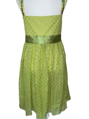 VTG Y2K Green & Gold Custom Handmade Rhinestone Dress Size Small thumbnail 4