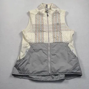Peter Millar Lizzie Hybrid Vest Womens Large Cream Gray Plaid Quilted Full Zip thumbnail 2