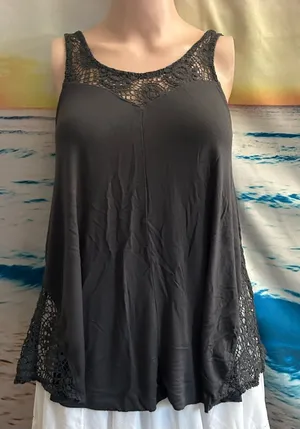 American Eagle Charcoal Black Crochet Trim Sleeveless Tank Top XXS thumbnail 1