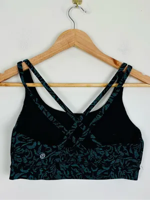Lululemon Free To Be Strappy Sports Bra Black Teal Floral Abstract Print Size 10 thumbnail 4