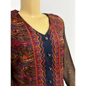 Vintage First Focus NWT Paisley Geometric Maxi Dress Brown Red Size 13/14 Retro thumbnail 2