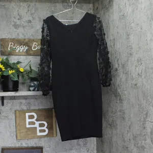 Connected Apparel Petite Long Sheer-Sleeve Applique Dress TLB37170P1 Black 4P thumbnail 2