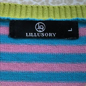 Lillusory Turquoise & Pink Henley Sweater with Green Accents size L thumbnail 6
