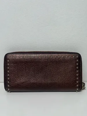 Coach Metallic Studded Pebbled Leather Accordion Zip Around Continental Wallet thumbnail 8