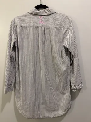 Victoria’s Secret Striped Embroidered Detail Long Sleeve Oversized Pajama Top and Shorts Set Grey and Purple thumbnail 3