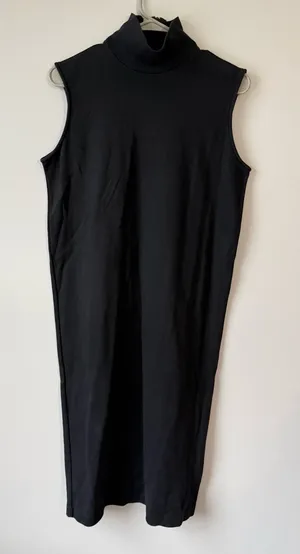 VTG J CREW Sleeveless Turtleneck Midi Dress Classic Minimalist Cotton Black M thumbnail 1