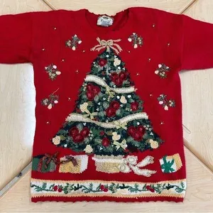 Vintage Tiara Petites Red Ugly Christmas Sweater Holiday Tree Winter Medium thumbnail 1