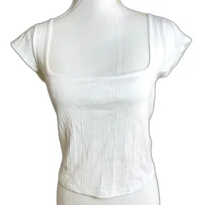 BDG UO Drew Cap Sleeve Ribbed Square White Neck Cropped Tee Size Large Nwot thumbnail 4