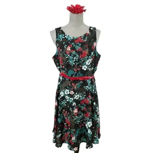 ELLE Aqua Floral Print Pleated Fit & Flare Dress Size M thumbnail 2