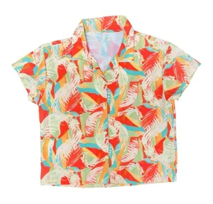 Skatie Marley Short Sleeve Button Up Top Shirt Blouse Colorful Palm Medium M thumbnail 7