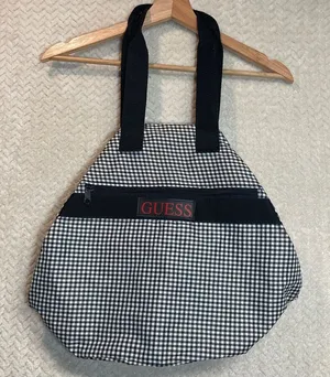 Vintage 90s Guess Gingham Tote‎ Bag Black White Checkered Round Shoulder Purse thumbnail 1