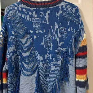 BCBG Blue Crewneck Pullover Style Distressed Sweater(Size. Medium) thumbnail 7
