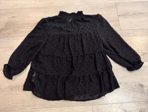 Monteau Top Womens XS‎ Black 3/4 Sleeve Swiss Dot Semi Sheer Blouse thumbnail 1