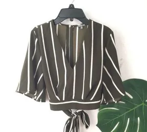 Charlotte Russe Blouse Crop Stripe Wrap Top thumbnail 1