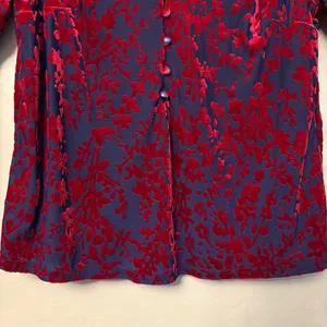 Vici blue and red floral velvet boho bell sleeve blouse size large thumbnail 7