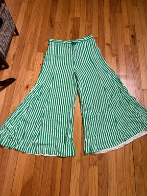 NWOT Anthropologie Mackenzie Striped Extra Wide Green/White Gaucho Crop Pants Sz 10 thumbnail 6
