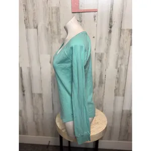 PINK Victoria’s Secret Teal Long Sleeve V-Neck Sleep Top Women’s Size L thumbnail 2