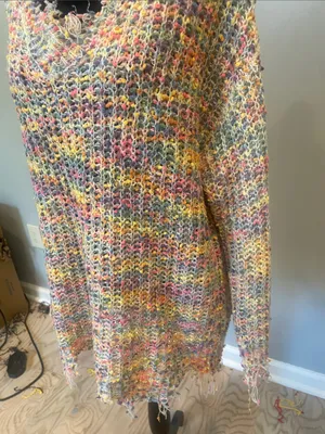 Multicolor Knit Women's Sweater ripped look pastel colors thumbnail 3