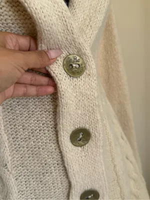Free People Boho Cream Cable Knit Shawl Cardigan Fringe Wool Blend XS thumbnail 4