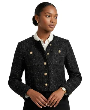 NWT Emery Rose Cropped Tweed Jacket Black‎ Old Money Sophisticated Preppy Size S thumbnail 1