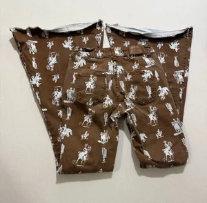 Women's Brown Boot-Cut Jeans with White Western Print thumbnail 1