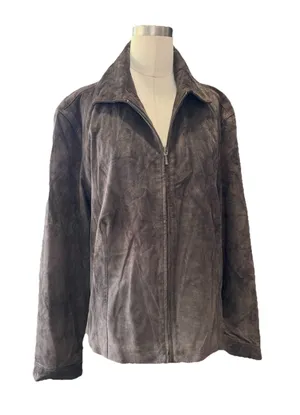 Chico’s Genuine Brown Suede Leather Zip Jacket 90s Y2K Minimalist⁠ size large thumbnail 1