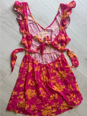 Cupshe Pink & Orange Floral Flutter Sleeve Mini Dress Sz M thumbnail 6