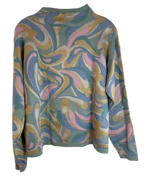 Maeve Anthropologie Carys Mock Neck Sweater Womens Size Small Blue Swirl thumbnail 1