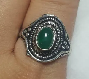 Onyx Natural Green Sterling Silver Gemstone Ring No Stamp Ring size - 8 thumbnail 1